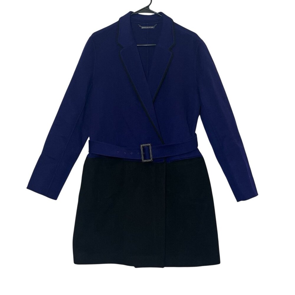 Diane Von Furstenberg Women’s Wool Trench Coat Jacket Size 8 Black Purple Luxury - Picture 2 of 14